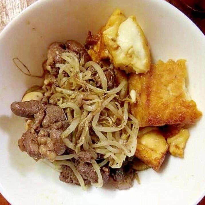 ●超簡単♪背肝・厚揚げ・もやしのすき焼き風煮込み●